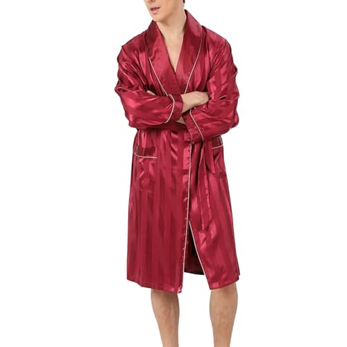 Lu's Chic Men's Plus Size Satin Bath Robe Long Sleeve Pajama Set 2 Piece Silky Shorts Striped Printed Soft