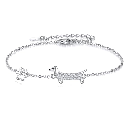 Bracelet empreintes de pattes et os pour femme en argent et zirconium