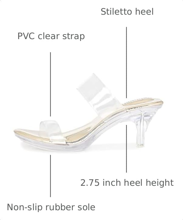 Image of NBUUNBU Clear Heels for Women Silver Black Heels Little Platform Sexy High Heels Sandals Stiletto Kitten Open Toe Dress Shoes Comfortable Double Transparent Strap Heeled Sandals Mule
