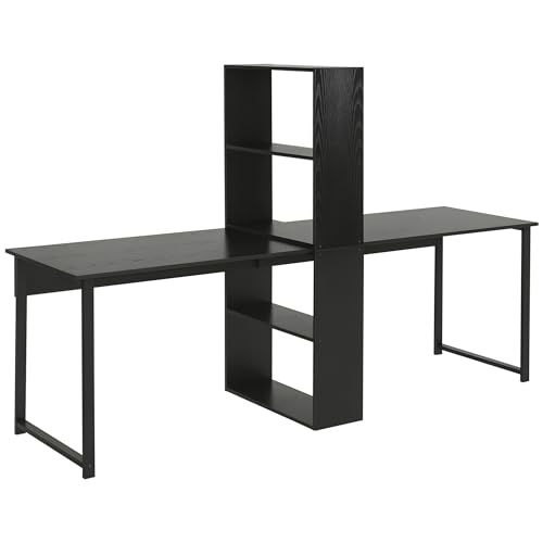 HOMCOM 88" Extra Long 2-Person Computer Desk with Storage Shelves