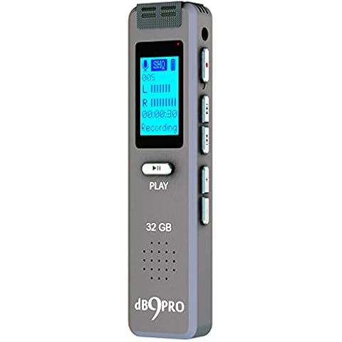 32GB Audio Recorder mit 180 Stunden Akku - erweiterbar auf 64GB - Digitales Diktiergerät mit USB-Kabel - Home Office Zubehör - MP3-Player Cover