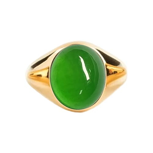 14K Gold 2.0 Carats Jade Ring for Men 10K/14K/18K Real Yellow Gold Natural Emerald Green Jadeite Signet Ring for Men Mens Ring for Him Husband Engagement Fathers Day Wedding Graduation