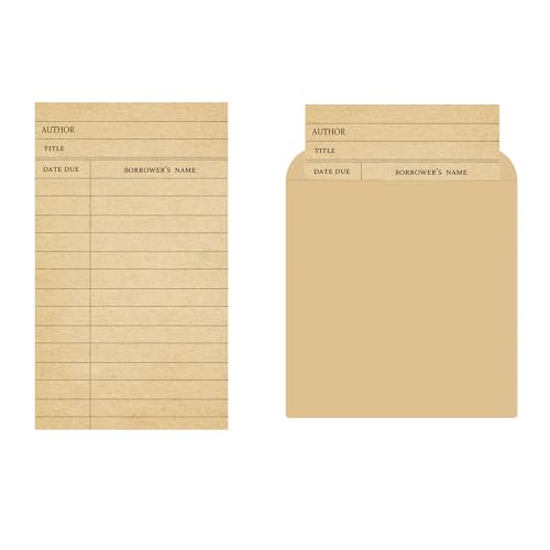 Library Card Pocket with Envelopes 80 Pack Self Adhesive Book Checkout out Cards - Due Date Note Cards Vintage Library Card Reading List Bookmark Card for Book Checkouts, Classroom Supplies (Brown)