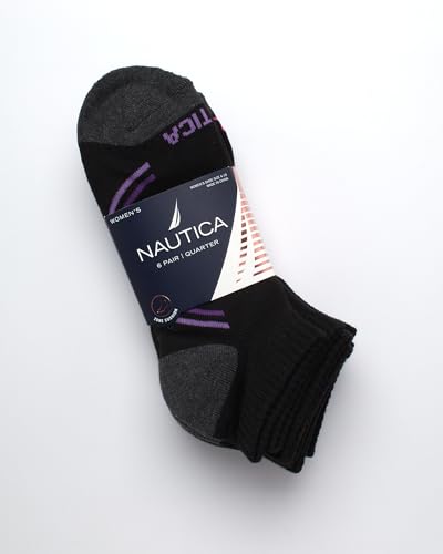 Image of Nautica Womens Quarter Socks Athletic Cushion Moisture Wicking Socks 6 Pack | Stretch Performance Dri-Motion Fabric, Cushioned with Arch Support, Breathable Mesh Panels, Quarter Cut, Shoe Size 4-10