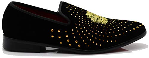 Image of SPK26 Men's Vintage Velvet Rhinestone Designer Dress Loafers Slip On Shoes Classic Tuxedo Dress Shoes