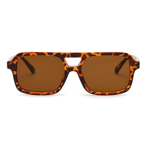 FEISEDY Retro 70s Aviator Sunglasses for Women Men Trendy Flat Square Frame UV400 Sunglasses B01743