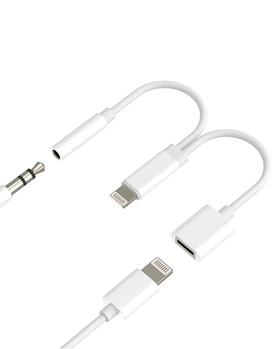 Lightning a Jack 3.5mm Adaptador 2en1 para iPhone 14 13 12 Pro MAX Auriculares Conector para iPad Cargador Auxiliar Audio Cable para Apple AUX Headphones Convertidor Lighting Adapter Accesorios Coche