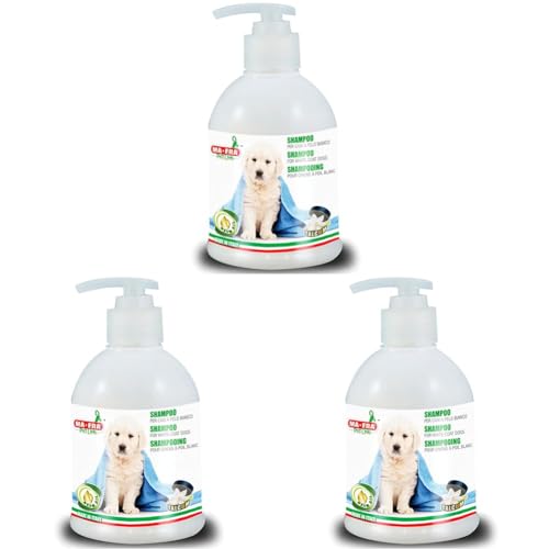 Ma-Fra Champú Limpiador para Perros, con Aceite de Neem, Específico para la Limpieza Profunda del Pelaje Blanco, Elimina el Antiestético Color Amarillento del Pelaje, 250ml (Paquete de 3)