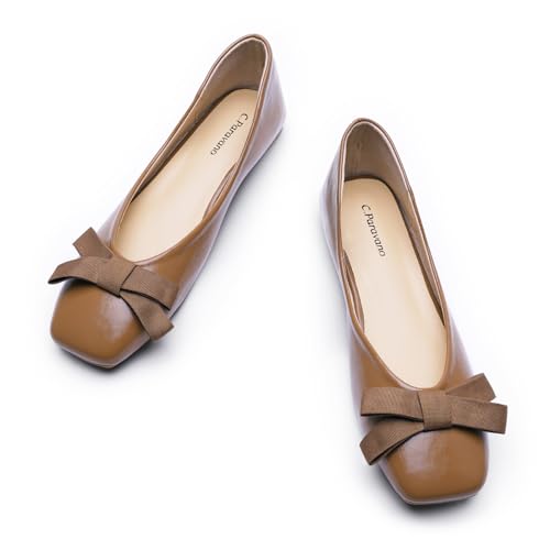 C.Paravano Women's Flats with Bowknot | Comfortable Square Toe Ballet Flats | Casual Slip On Flat Shoes | Women Dress Shoes for Walking Wedding Work Office