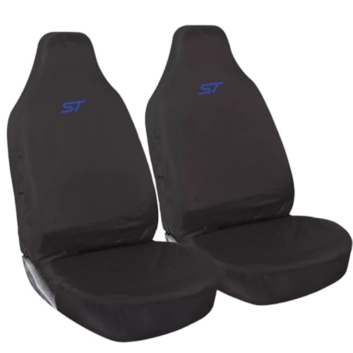 Tee AutoCare For Ford Focus, Ford Fiesta, Ford Explorer and Ford Puma - Heavy Duty and Water Proof Durable Nylon Driver Passenger with ST Logo Front SUV Seat Cover Protectors - 2 x Fronts (Blue Logo) Tee AutoCare For Ford Focus, Ford Fiesta, Ford Explorer and Ford Puma - Heavy Duty and Water Proof Durable Nylon Driver Passenger with ST Logo Front SUV Seat Cover Protectors - 2 x Fronts (Blue Logo)