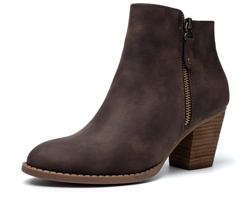 ANJOUFEMME Women's Zipper Chunky Ankle Boots, Stacked Mid Heel Dress Boots, Comfortable Short Booties