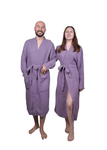 Image of Muslin Bathrobe - Cotton Gauze Robe for Women and Men - Lightweight Breathable Summer Kimono - Boho Spa /Maternity Robe