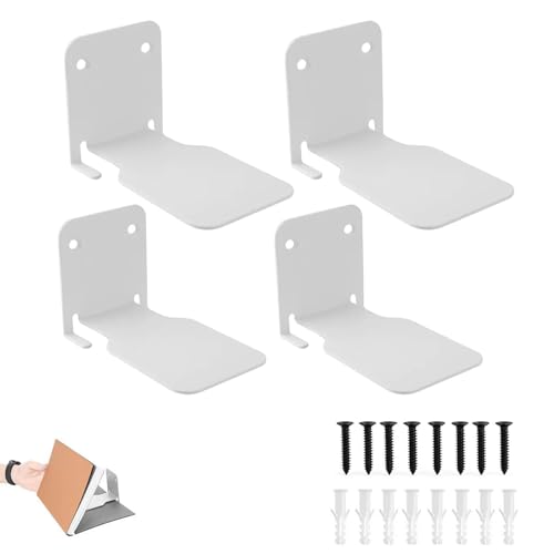 AOQCFS 4er Pack Schwebendes Unsichtbares Bücherregal Weiß Stabiler Metall Wandregal Halter mit Montagematerial Floating Bücherregal für Büro Küche & Wohnzimmer