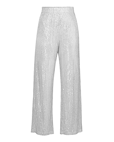 Aelidiya Women's Glitter Sequin Long Loose Pants Bling Party Clubwear Elastic Casual Pants