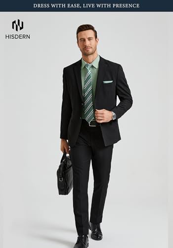 Image of HISDERN Mens Dress Shirt with Tie Pocket Square Set Classic Button Down Shirt Matching Tie Long Sleeve Shirts