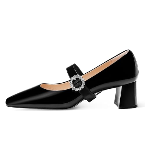 7or9 Mary Janes Shoes Women Comfortable Mary Jane Heels Patent Leather Shoes for Women Air Touch Foam- Black, White, Silver, Red