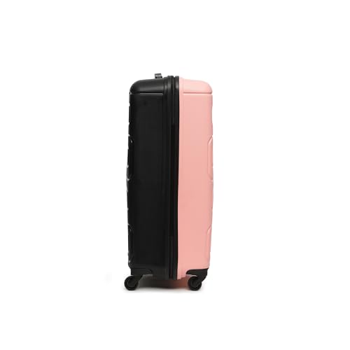 Image of Yayavar Tokyo Textured ABS Hard-Sided Suitcase Bag - 120L| Dual Color Trolley with 4 Spinner Wheels, Number Lock, Water Resistant | Luggage Bag for Travel (Pink & Black, 71cm, Large)
