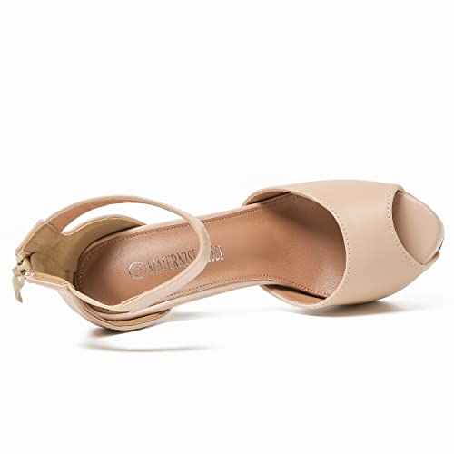 Image of MAIERNISI JESSI Women's Platform High Heel Sandals, Ankle Strap, Peep Toe, Stiletto Heels, Zip
