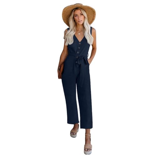 Mono casual de verano para mujer PrinStory con cuello en V y botones