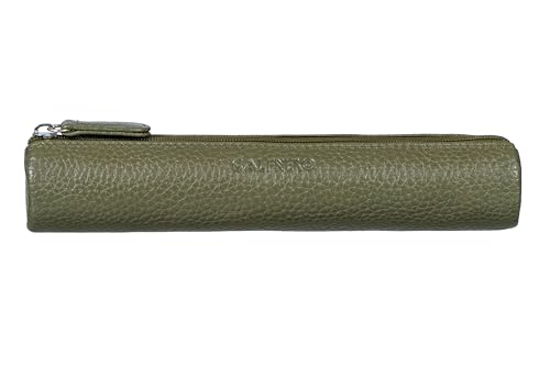 Image of Calfnero Genuine Leather Pen-Case for Men & Women | Premium Green Leather Pencil-Pouch with Zipper | Cylindrical Pen-Holder Organizer for Pen, Pencils & Stationery | Unisex Pen-Sleeve