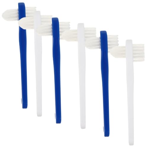 CIYODO 6 piezas Cepillo de Dientes Doble Cara Pequeño para Adultos Cepillo Portátil para Dentaduras de Unidades Blanco y Azul Limpieza Ergonómica para Prótesis y Dientes Naturales