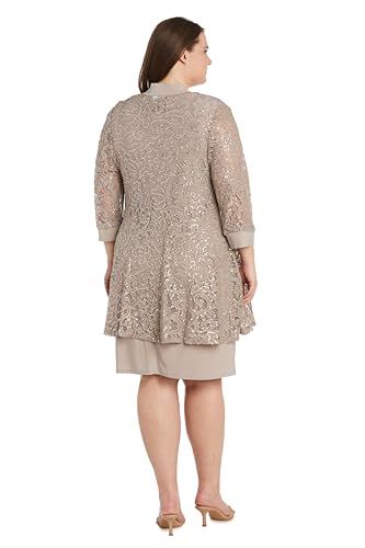 Image of R&M Richards Women's Embellished Sequin Lace Jacket and Shift Dress with Necklace for Mother of the Bride & Cocktail Party