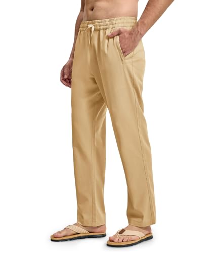 BASUDAM Men's Casual Pants Elastic Waist Drawstring Lightweight Zipper Pockets, Beach Pants, Sweatpants