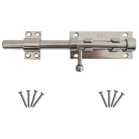 Proshopping 8 Inch Thick Slide Barrel Door Bolt Latch Heavy Duty Gate Lock,Slide Bolt Latch, 304 Stainless Steel Bolt Lock with Padlock Hole, Shed Door Latch for Wooden Fence - Silver Cover