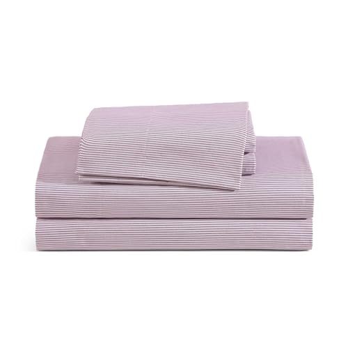 Image of Tommy Hilfiger - Full Size Sheets Set, Crisp & Tailored Cooling Sheets w /a Naturally Smooth Cotton Percale Lightweight Feel - Bed Sheets w /Matching Pillowcases & Fitted Sheet (Ithaca Stripe Red)