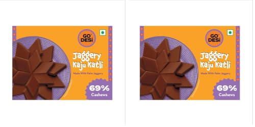 Image of GO DESi Jaggery Kaju Katli - 100g | Made with 69% Cashews and Palm Jaggery | Gud Kaju Katli | Indian Sweets | Sweets Gift Pack (Pack of 2)