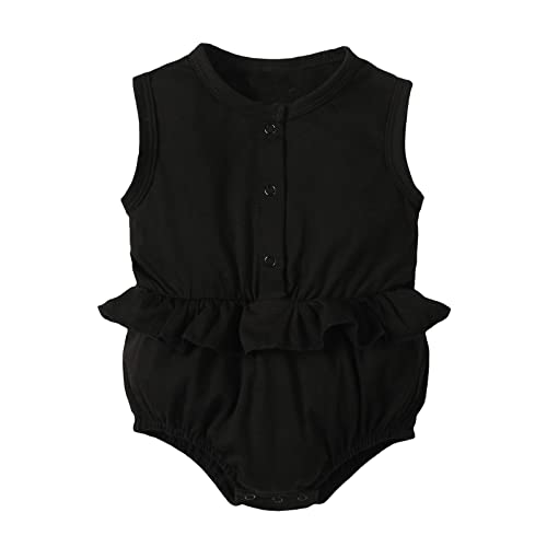 Defahn Baby Girl Rompers Sleeveless Onesies Solid Ruffle Bodysuit Jumpsuit Infant Girls Summer Outfit (Black, 0-3 Months) #TOP19