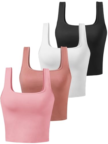 Image of Joviren Crop Tank Tops for Women Workout Cropped Athletic Shirts | 4 Pack Cotton Racerback Yoga Tops