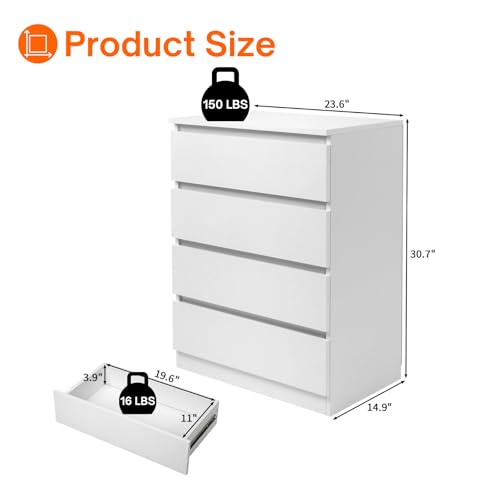 GODECOR White Dresser for Bedroom, Tall Dresser with 4 Drawers, Wooden Dresser Chest of Drawers, Modern Bedroom Furniture with Large Storage, Dresser Chest of Drawers, Living Room, Guest Room - Thumbnail 3