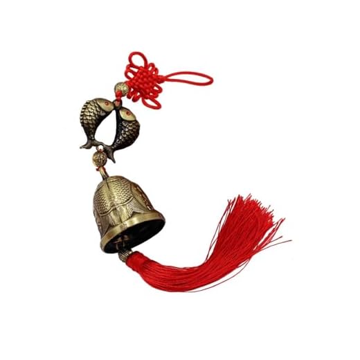 DMtse Chinese Lucky Feng Feng Shui Vintage Bell for Wealth and Safe, Success, Ward Off Evil, Protect Peace - Home Garden Car Interiors Hanging Charm Wind Chime Good Luck Blessing (Twin Fish)