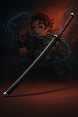 Image of Tanjiro Kamado Black Wooden Katana (100cm) | Premium Anime-Style Sword for Cosplay, Display & Training | Safe & Durable Wooden Blade