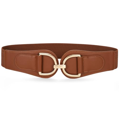 SANSTHS Vintage Women Stretchy Wide Belt Chunky Buckle Elastic Wide Waist Belts for Dresses Coats