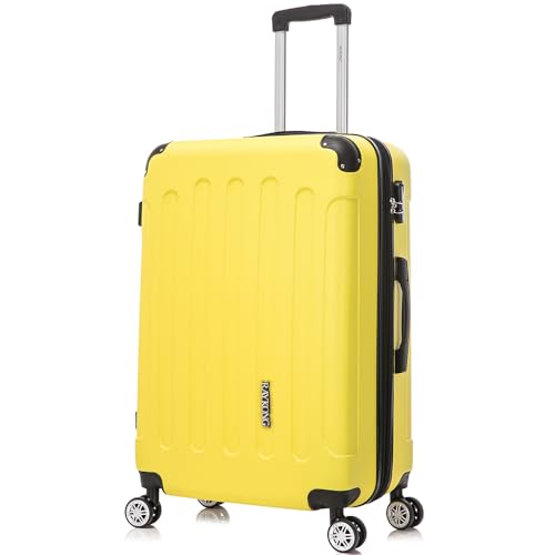 RAYKONG Maleta Grande Expandible ABS 76x49x29cm -32.50cm Extendido |121L| 28 Pulgadas |23kg - 25kg semirígidas candado combinación - Amarillo