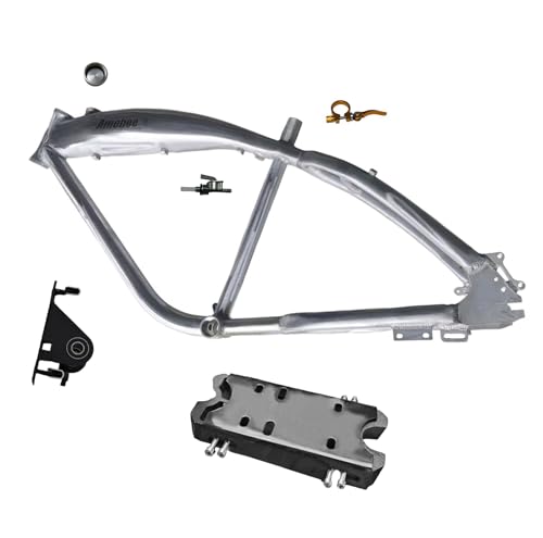 Bike Mid Frame with integrated 3.4L metal mid tank Frame Bike Kit Insallation Position ready w/Lid Cover Gas Valve Transit Adaptor Base Plate Silver 26