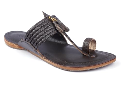 Image of KORAKARI Mens Handmade Kolhapuri Chappal Smooth and Comfortable, Stylish Durable Anti Slip Design Flip Flops Slippers Genuine Leather Traditional Indian Footwear.