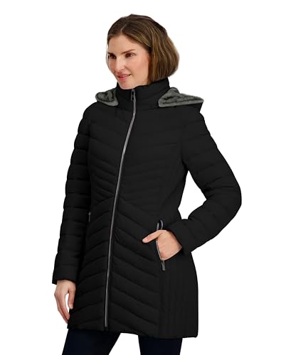 Image of Nautica Women's Stretch Puffer Jacket- Wind & Water-resistant Winter Coat Faux Fur Lined Hood