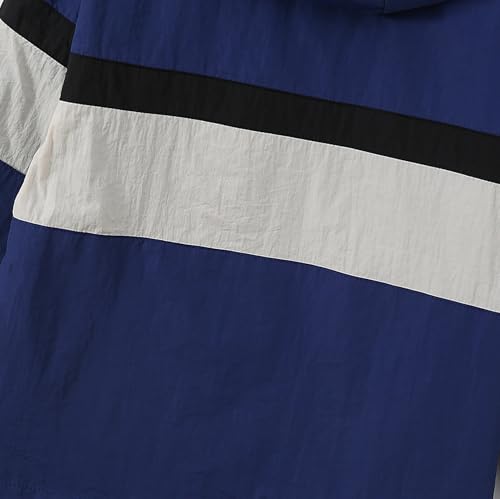 Hooded Rain Jacket for Boys 𝗖olor Block Windproof Casual Zip Outerwear Loose Lightweight Coat with Pocket2