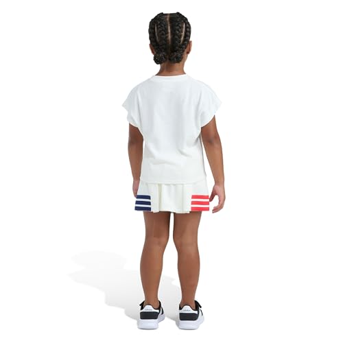 Image of adidas Girls Box Tee & Pleated Skort Set, Off-white, 6 | Short Sleeve T-Shirt, regular fit, above-knee length, 3-Stripes design, logo detail