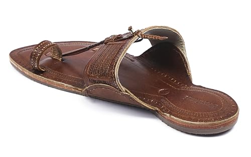Image of KORAKARI Mens Handmade Kolhapuri Chappal Smooth and Comfortable, Stylish Durable Anti Slip Design Flip Flops Slippers Genuine Leather Traditional Indian Footwear.