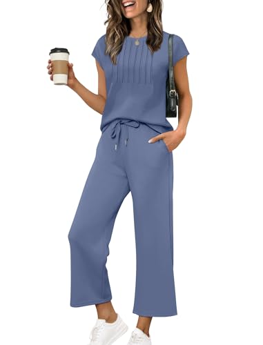 Image of Sampeel Two Piece Sets for Women Summer Vacation Outfits Cap Sleeve Tops Lounge Matching Sets Women Clothing