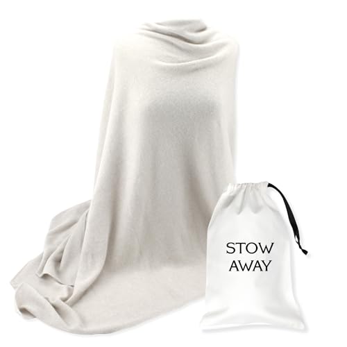 Jet&Bo 100% Pure Cashmere Travel Wrap, Scarf & Blanket Ivory, Storage Bag + Gift Box