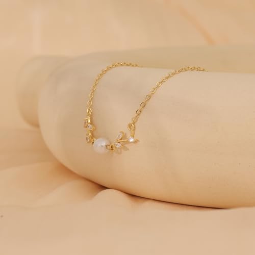 Pearl Necklaces for Women, 14K Gold Plated Charm Necklace Cute Pearl Pendant Necklace Dainty Gold Necklaces for Women Trendy Gold Jewelry4