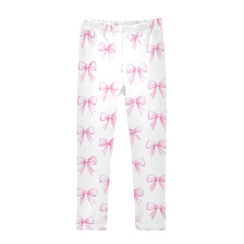 Wusikd Pink Bows Girls' Leggings Toddler Doodles White Color Kids Yoga Pants Dance Active Tights 4T