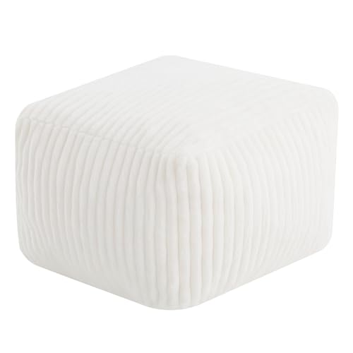 MeMoreCool Square Stuffed Pouf Ottoman Foot Rest, Stripe Furry Fl...