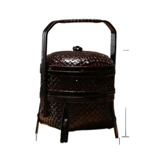 茶道収納バスケット 茶道具収納箱 茶盤竹篭 竹製 編み工芸 竹細工 和風収納 小物収納 茶器収納 旅行ティーセット収納 来客用 居間用 装飾用 楕円形 (四脚弁当箱 二段式)