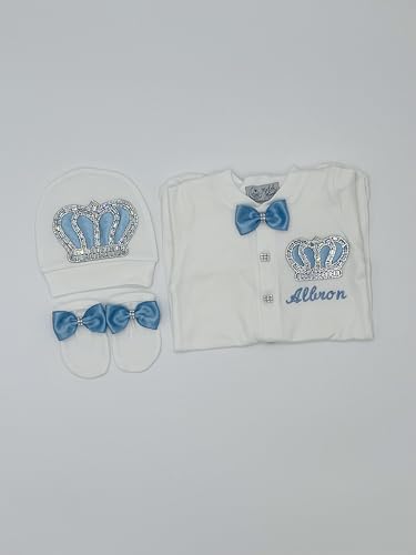 MELEK & MOON Personalized Luxury Infant Newborn Baby Boy Outfit – 3-Piece Cotton Set – Dynasty Debut Set4